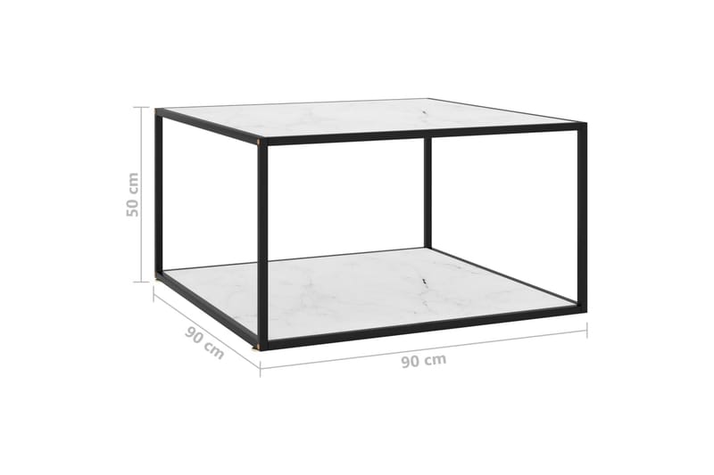 tebord 90x90x50 cm marmorglas hvid - Sort - Møbler - Borde - Sofabord