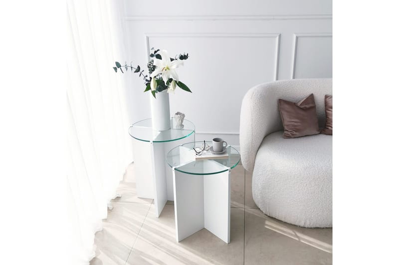 Teratio Indskudsbord 60x40x60 cm Rundt - Hvid - Møbler - Borde - Sofabord