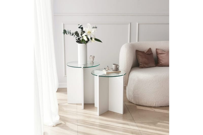 Teratio Indskudsbord 60x40x60 cm Rundt - Hvid - Møbler - Borde - Sofabord