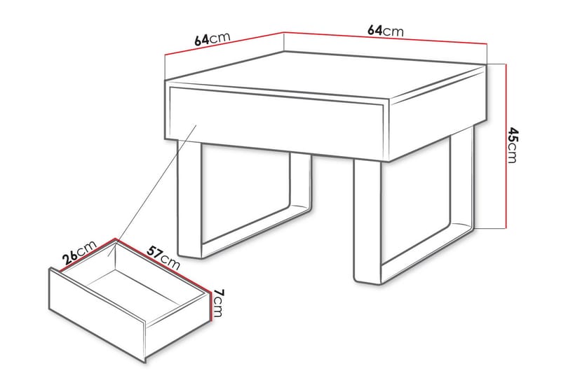 Tessan Sofabord Lille 64 cm med Opbevaring Skuffe - Sort - Møbler - Borde - Sofabord - Sofabord med opbevaring