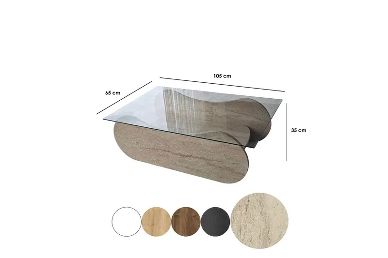 Sofabord Tevrin Travertin / Transparent - Travertin / Transparent - Møbler - Borde - Sofabord