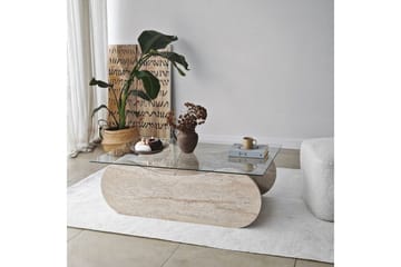 Sofabord Tevrin Travertin / Transparent - Travertin / Transparent - Møbler - Borde - Sofabord
