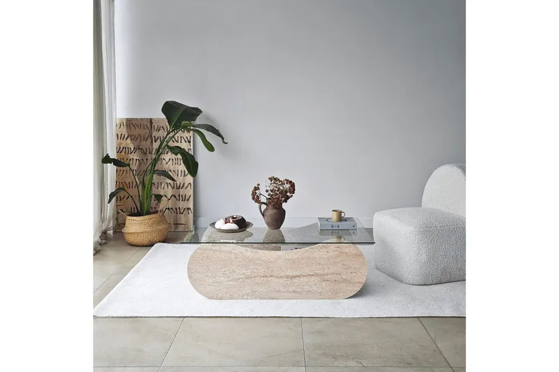 Sofabord Tevrin Travertin / Transparent - Travertin / Transparent - Møbler - Borde - Sofabord