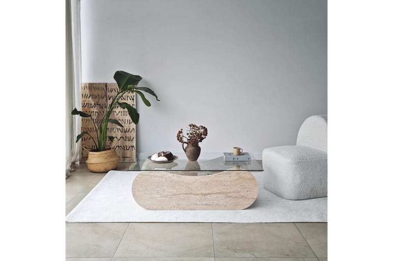 Sofabord Tevrin Travertin / Transparent - Travertin / Transparent - Møbler - Borde - Sofabord