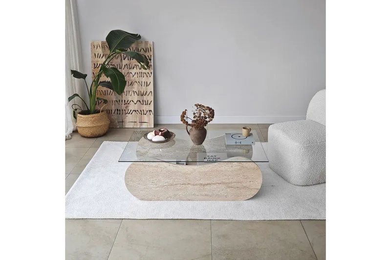 Sofabord Tevrin Travertin / Transparent - Travertin / Transparent - Møbler - Borde - Sofabord