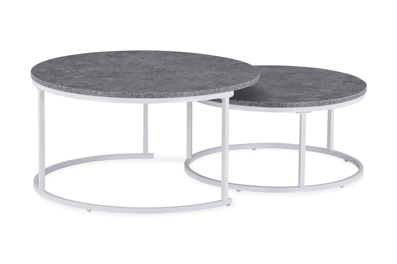 Thyra Indskudsbord 90 cm Rundt 2 Bord - Betongrå/Hvid - Møbler - Borde - Sofabord