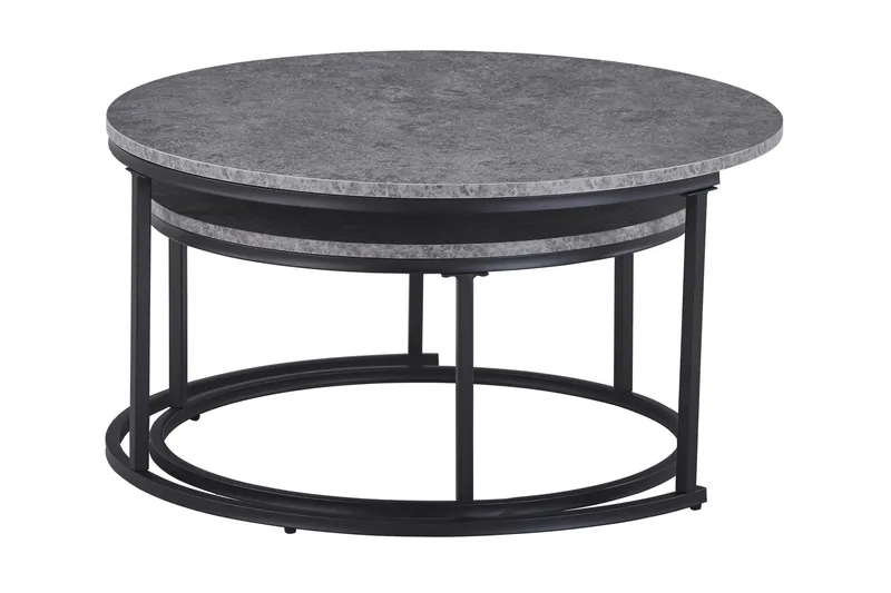 Thyra runde indskudsborde 90 cm, 2 borde - Grå / sort - Møbler - Borde - Sofabord
