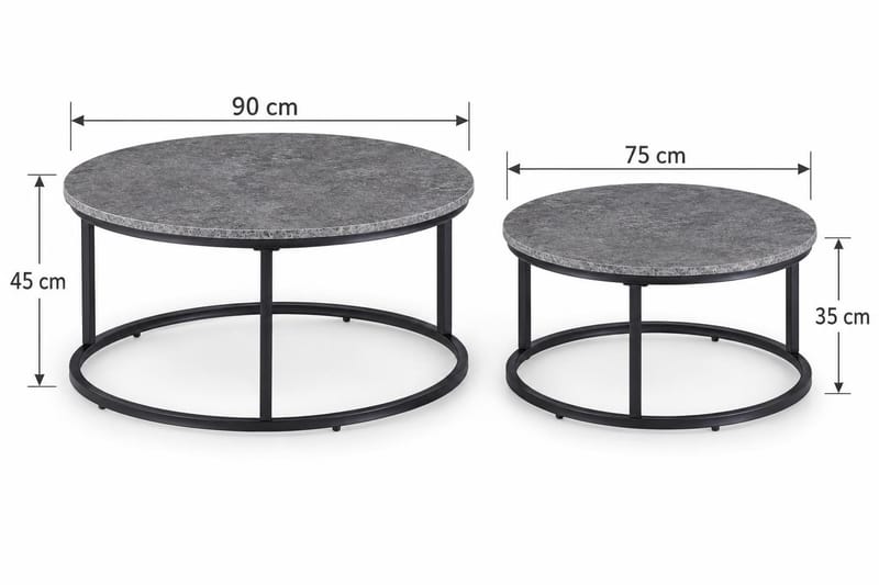 Thyra runde indskudsborde 90 cm, 2 borde - Grå / sort - Møbler - Borde - Sofabord