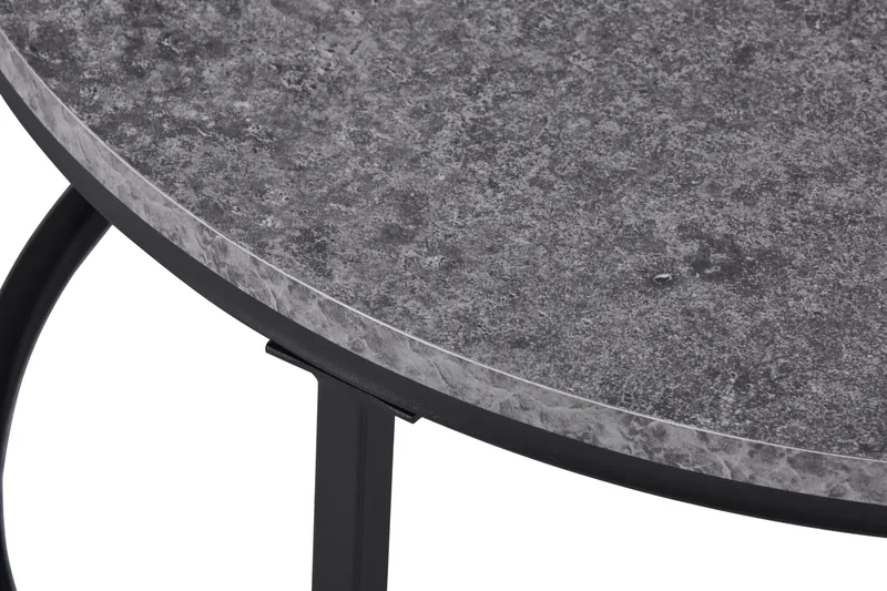 Thyra Rundt Indskudsbord - 2 Sofaborde 90 og 75 cm med Stenudseende og Metalben - Grå & Sort - Møbler - Borde - Sofabord