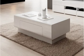 Toreno Sofabord 110 cm med Opbevaring Hylde + Skuffe - Hvid - Møbler - Borde - Sofabord