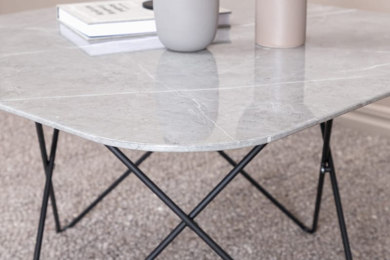 Tristar Sofabord 80 cm Marmor - Marmor/Grå/Sort - Møbler - Borde - Sofabord