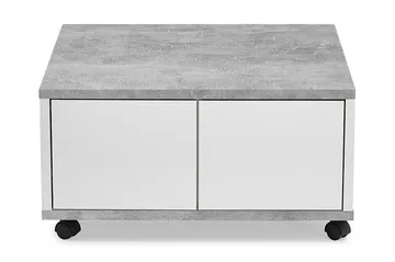Twin Sofabord 70 cm med Opbevaring Skuffer på Hjul - Hvid/Betongrå - Møbler - Borde - Sofabord
