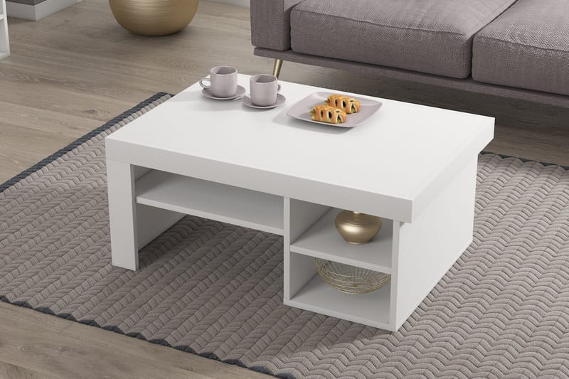 Tyngsjö Sofabord 92 cm med Opbevaring Hylder - Hvid - Møbler - Borde - Sofabord