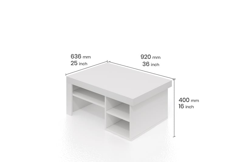 Tyngsjö Sofabord 92 cm med Opbevaring Hylder - Hvid - Sofabord
