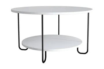 Ullavi Sofabord 80 cm Rundt med Opbevaring Hylde - Hvid/Sort - Møbler - Borde - Sofabord