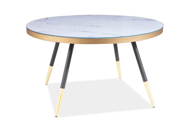 Vagaia Sofabord 80 cm Rundt Marmormønster - Hvid/Sort - Sofabord - Semmenfoldeligt bord - Spejlbord - Sofabord med opbevaring - sofabord med hjul - Hæve sænke sofabord