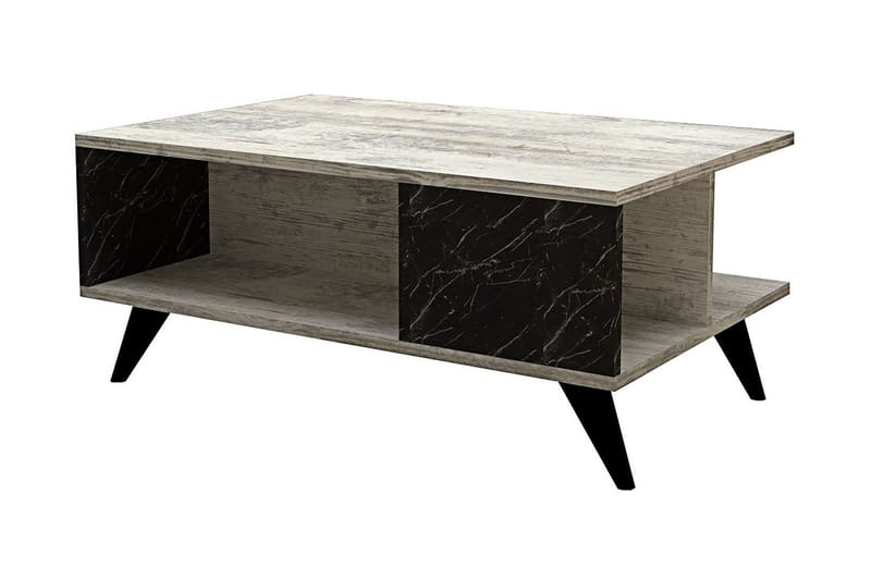 Vainode Sofabord 90 cm med Opbevaringshylder Marmormønster - Beige/Sort - Møbler - Borde - Sofabord