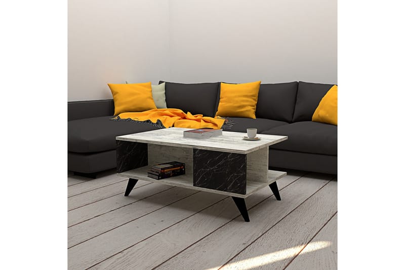 Vainode Sofabord 90 cm med Opbevaringshylder Marmormønster - Beige/Sort - Møbler - Borde - Sofabord