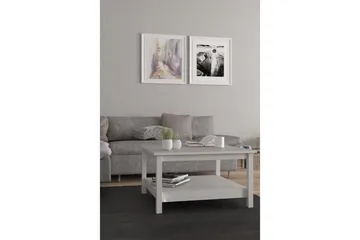 Vallvidera 81 cm Rundt Sofabord med Hylde i Malet Træ - Hvid - Møbler - Borde - Sofabord