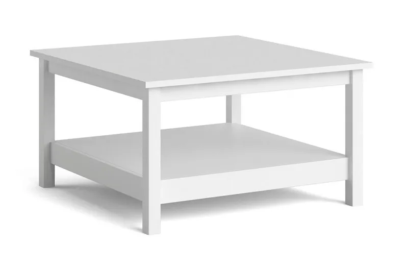 Vallvidera 81 cm Rundt Sofabord med Hylde i Malet Træ, Hvid
