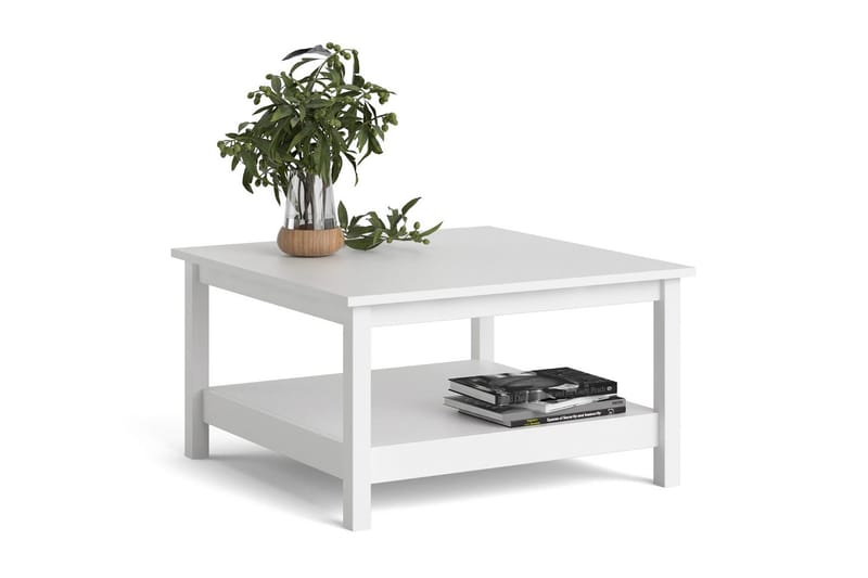 Vallvidera 81 cm Rundt Sofabord med Hylde i Malet Træ - Hvid - Møbler - Borde - Sofabord