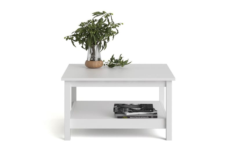 Vallvidera 81 cm Rundt Sofabord med Hylde i Malet Træ - Hvid - Møbler - Borde - Sofabord