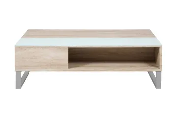 Vilhelmina Sofabord 110 cm med Opbevaring Hylde - Glas/Egefarvet/Hvid/Lysegrå - Møbler - Borde - Sofabord