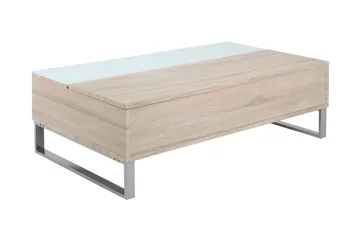 Vilhelmina Sofabord 110 cm med Opbevaring Hylde - Glas/Egefarvet/Hvid/Lysegrå - Møbler - Borde - Sofabord