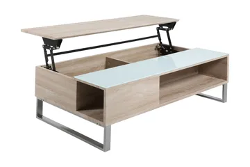 Vilhelmina Sofabord 110 cm med Opbevaring Hylde - Glas/Egefarvet/Hvid/Lysegrå - Møbler - Borde - Sofabord