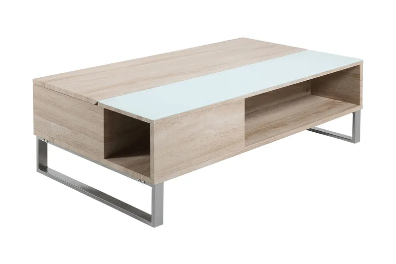 Vilhelmina Sofabord 110 cm med Opbevaring Hylde - Glas/Egefarvet/Hvid/Lysegrå - Møbler - Borde - Sofabord