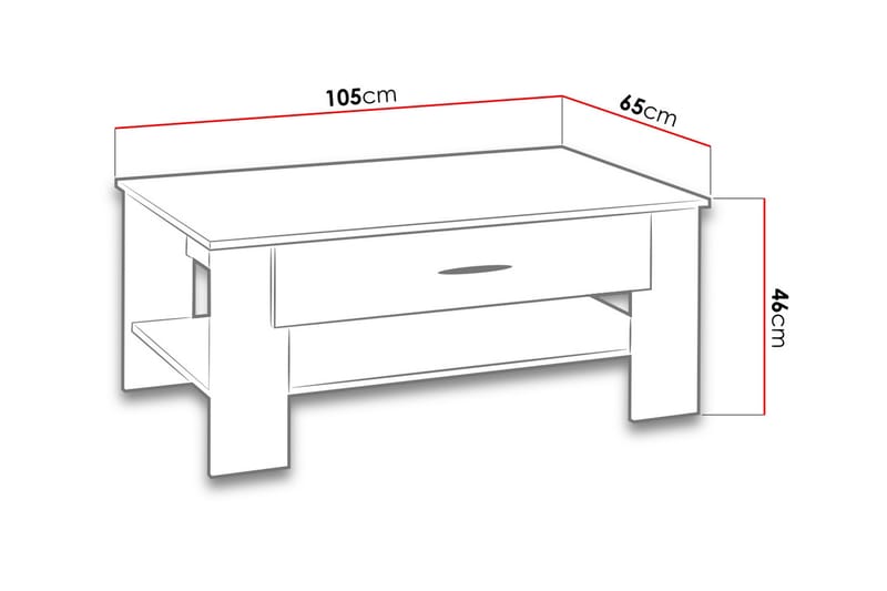 Vindsten Sofabord 105 cm med Opbevaring 2 Skuffer + Hylde - Sort - Sofabord
