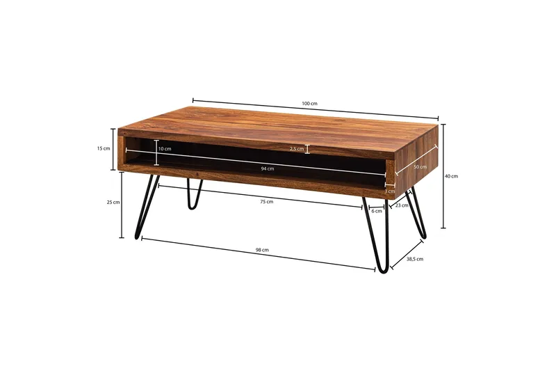 Virworthy Sofabord 100 cm - Massivt Træ/Sort - Møbler - Borde - Sofabord