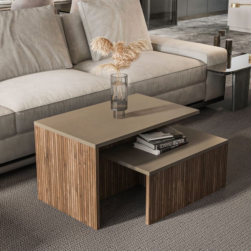 Vumira Sætborde 2 dele 72 cm - taupe og eg - Møbler - Borde - Sofabord - Kistebord