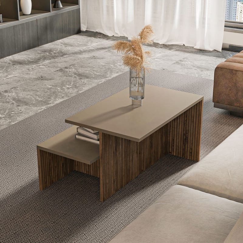 Vumira Sætborde 2 dele 72 cm - taupe og eg - Møbler - Borde - Sofabord - Kistebord