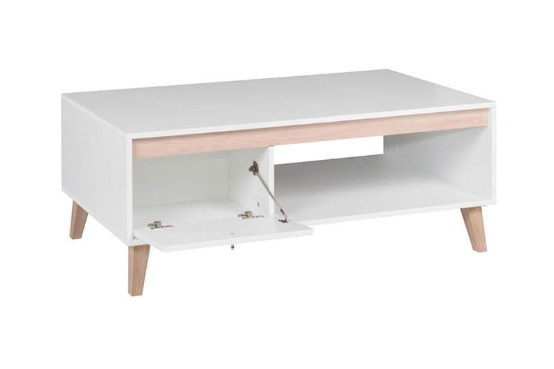 Waldsten Sofabord 120 cm med Opbevaring Hylde + Låge - Hvid/Natur - Sofabord