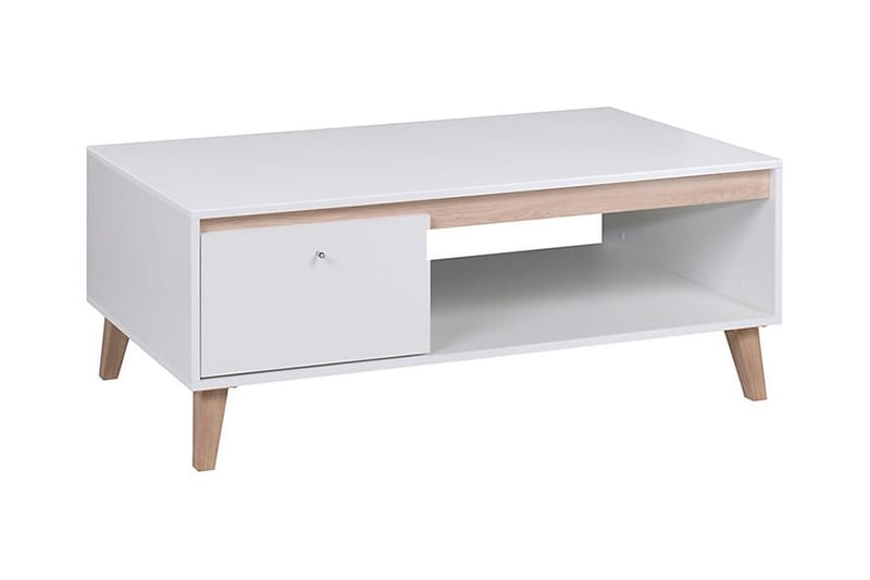 Waldsten Sofabord 120 cm med Opbevaring Hylde + Låge - Hvid/Natur - Sofabord