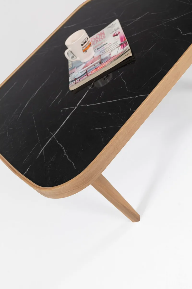 Sofabord Wallxpert Hera (90 x 42 x 90 cm) Eg sort marmor - Egetræ og sort marmor - Møbler - Borde - Sofabord