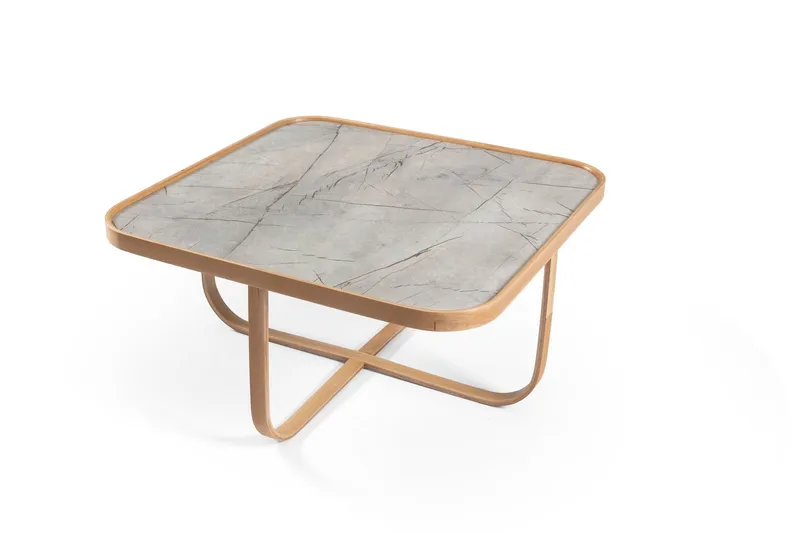 Sofabord Wallxpert Hisar (90 x 45 x 90 cm) Eg grå marmor, Eg og grå marmor