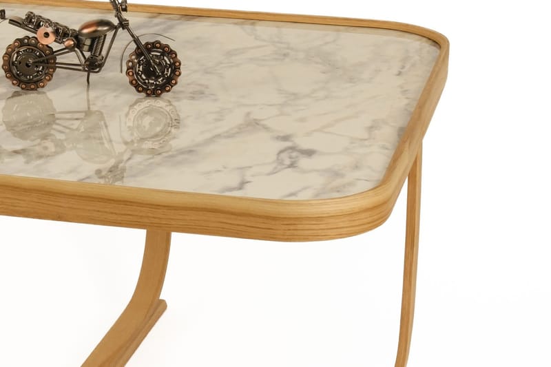 Sofabord Wallxpert Hisar (90 x 45 x 90 cm) Eg hvid marmor - Egetræ og hvid marmor - Møbler - Borde - Sofabord