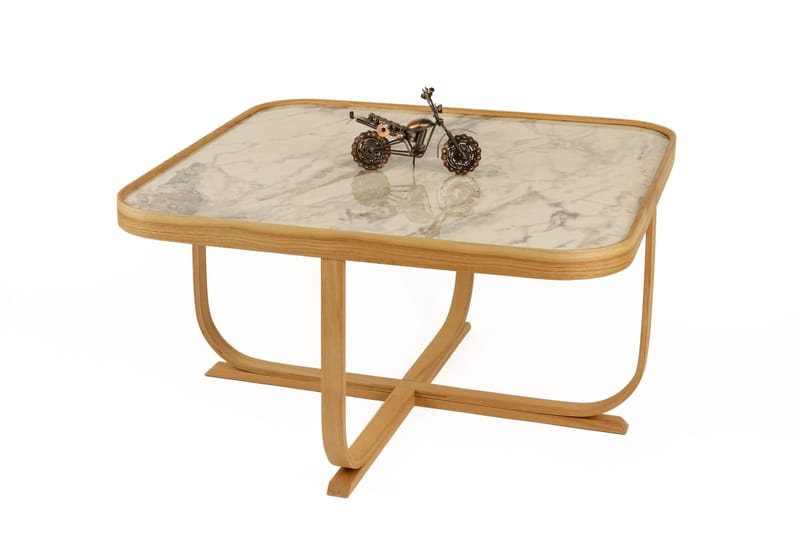 Sofabord Wallxpert Hisar (90 x 45 x 90 cm) Eg hvid marmor - Egetræ og hvid marmor - Møbler - Borde - Sofabord
