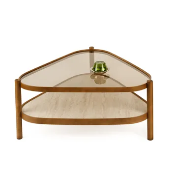 Sofabord Wallxpert Nesta (95 x 48 x 95 cm) Valnød Travertin - Valnød og travertin - Møbler - Borde - Sofabord