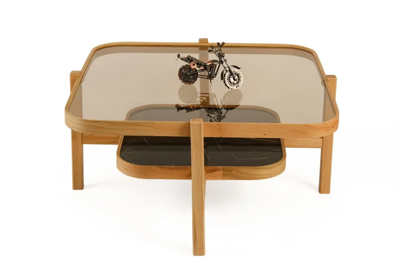 Sofabord Wallxpert Olimpus (90 x 48 x 90 cm) Eg Sort Marmor, Eg og sort marmor