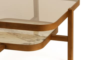 Sofabord Wallxpert Olimpus (90 x 48 x 90 cm) Valnød Hvid Marmor - Valnød og hvid marmor - Møbler - Borde - Sofabord