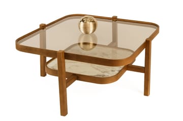 Sofabord Wallxpert Olimpus (90 x 48 x 90 cm) Valnød Hvid Marmor - Valnød og hvid marmor - Møbler - Borde - Sofabord