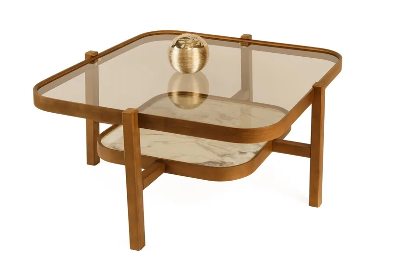 Sofabord Wallxpert Olimpus (90 x 48 x 90 cm) Valnød Hvid Marmor, Valnød og hvid marmor