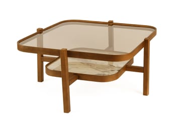 Sofabord Wallxpert Olimpus (90 x 48 x 90 cm) Valnød Hvid Marmor - Valnød og hvid marmor - Møbler - Borde - Sofabord