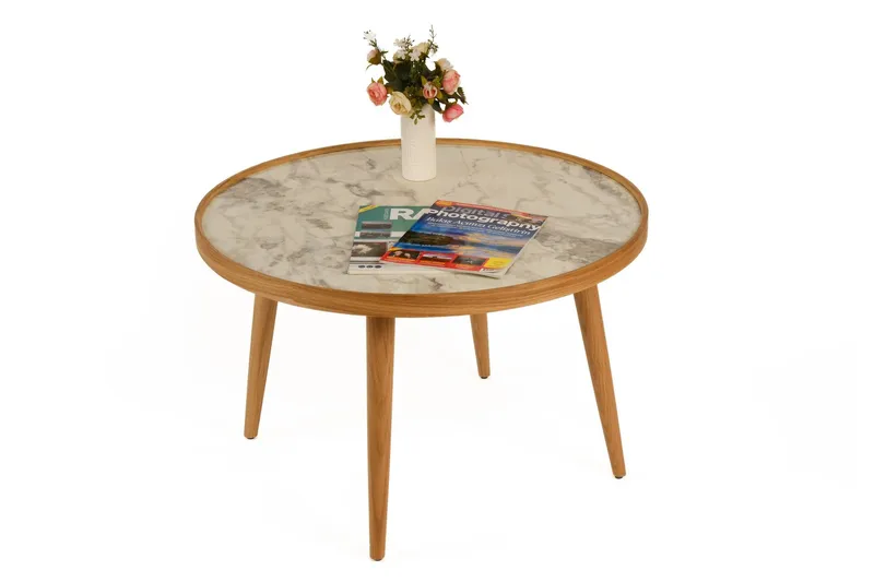 Sofabord Wallxpert Polen (80 x 48 x 80 cm) Eg Hvid Marmor, Eg og hvid marmor