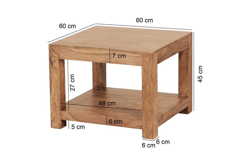 Wattenberg Sofabord 60 cm med Opbevaring Hylde - Akacie - Sofabord