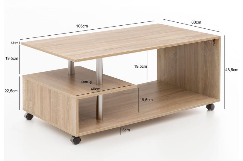 Werbeck Sofabord 105 cm med Opbevaring Hylde på Hjul - Træ/Natur - Sofabord