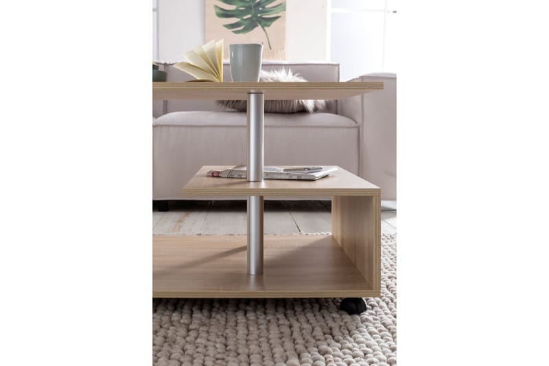 Werbeck Sofabord 105 cm med Opbevaring Hylde på Hjul - Træ/Natur - Møbler - Borde - Sofabord - sofabord med hjul